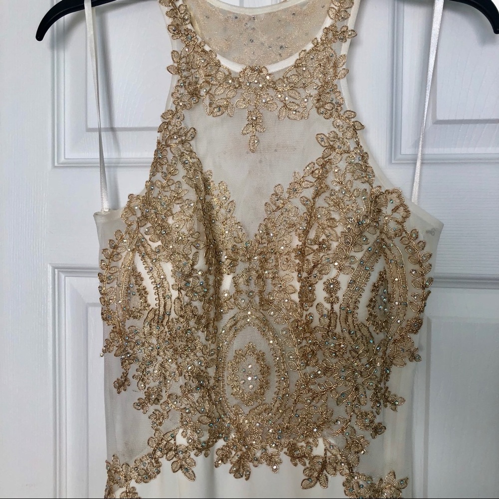 Off White and Gold Prom Dress